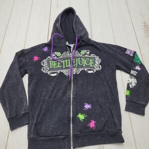 Beetlejuice embroidered hoodie jacket bugs novelty graphic grunge goth faded